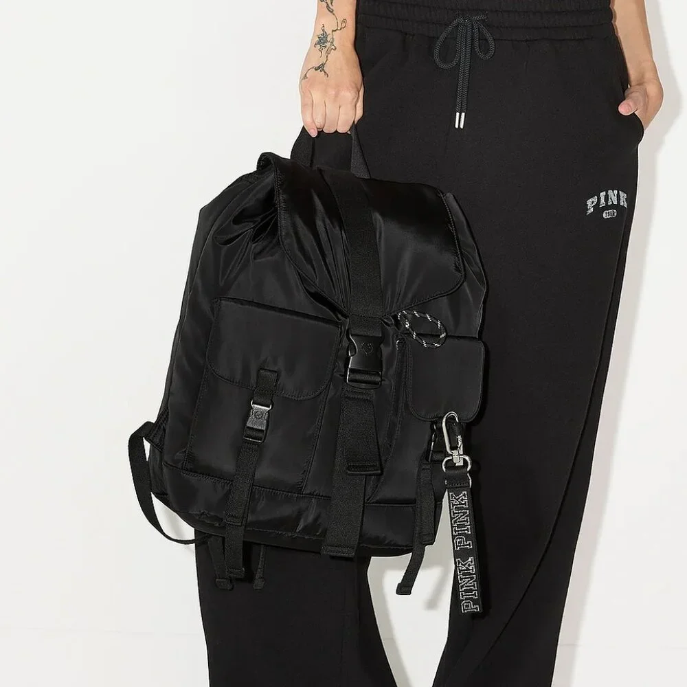 PINK VICTORIA'S SECRET Black Nylon Cargo Backpack Fits up to a 15" Laptop**NEW! - Picture 5 of 5